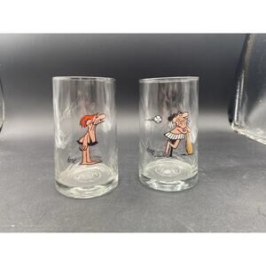 2 Vtg. 1981 Arby's B.C. Comics Ice Age Collector Series Glasses - Johnny Hart